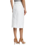 Utility Button-Front Long Denim Skirt, White