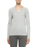 Cashmere Elbow-Patch Pullover Sweater, Light Gray