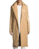 Kelma Belted Leather Trenchcoat, Almond Butter