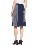 Cici Mixed-Print Pleated Skirt