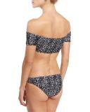 Dot-Print Hipster Swim Bottom, Black