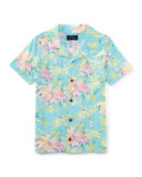 Printed Slub Jersey Polo Shirt, Faded Palm, Size 5-7