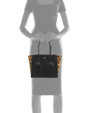 Calf Hair & Calfskin Medium Twin-Pocket Tote Bag, Black Leopard (Nero+Miele)