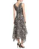 Sleeveless Printed Silk-Blend Handkerchief Dress
