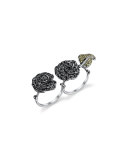Garden Roses Two-Finger Ring in 18K Gold & Rhodium, Size 6.75