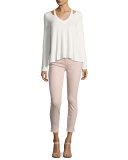 The Ankle Skinny Jeans with Released Hem, Pink