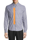 Houndstooth Woven Long-Sleeve Sport Shirt w/Stripe