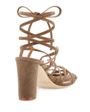 Jena Suede Lace-Up Sandal, Taupe