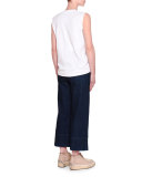 Sleeveless Connect-the-Dots Cat Top, Pure White