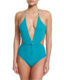 Leaf-Print Reversible Cutout One-Piece Swimsuit