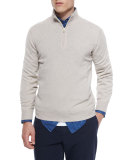 Cashmere Quarter-Zip Pullover Sweater, Light Brown