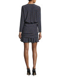 Lou Lou Silk Polka-Dot Flounce Dress, Black/White/Blue