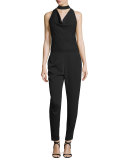 Cowl-Neck Slim-Leg Jumpsuit, Black