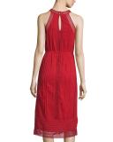 Dance Halter Eyelet Dress, Brick Red 