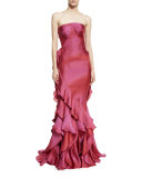 Strapless Ruffled Mermaid Gown, Raspberry