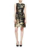 Sleeveless Jewel-Neck Metallic Dress, Gold