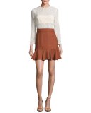 Bex Lace & Gabardine Flounce Dress, White
