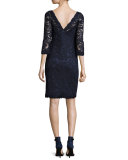 3/4-Sleeve Lace Cocktail Dress, Navy 