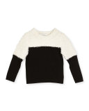 Colorblock Faux Fur Combo Pullover Sweater, White/Black, Size 8-14