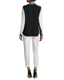 Layne Long-Sleeve Colorblocked Silk Blouse, Antique