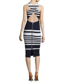 Positano Stripe Cross-Back Sheath Dress, White/Black