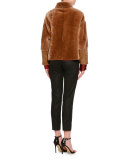 Shearling Fur Reversible Short Jacket, Camel