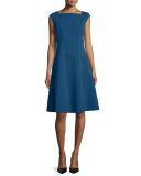 Seamed Bateau-Neck Cap-Sleeve Fit-&-Flare Dress