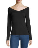 Devon V-Neck Off-the-Shoulder Top, Black