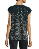 Joanie Short Dolman-Sleeve Metallic Blouse, Ink Multi