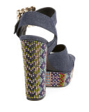 Anjelica Crystal Denim 130mm Sandal, Blue