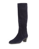 Suede Side-Zip Knee Boot, Navy