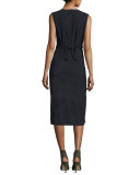 Suede Semi-Wrap Midi Dress, Navy