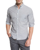 Check Long-Sleeve Sport Shirt, Gray/Blue