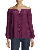 Jackie Off-The-Shoulder Lace-Up Top, Sangria