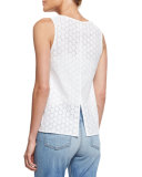 Drape V-Neck Eyelet Tank, White