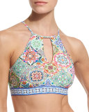 Greek Tiles Stargaze Printed High-Neck Swim Top