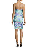 Sleeveless Ruched Water Lily Print Dress