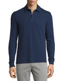 Comfort Piqué Long-Sleeve Polo Shirt, Blue Avio
