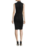 Fairlead Ruched V-Neck Sleeveless Sheath Dress, Black