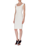 Sleeveless Textured Sheath Dress, White