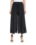 Katie Drawstring-Waist Cropped Palazzo Pants, Black