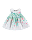 Sleeveless Smocked Floral Poplin Dress, Blue/White, Size 6-36 Months