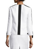 Contrast-Trim Tweed Jacket, White/Black