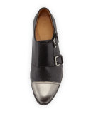 Mr. Colin Double-Monk Cap-Toe Loafer, Tumbled Black