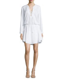 Carol Long-Sleeve Lace-Up Mini Dress, White