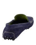 Terry-Trimmed Suede Driver, Navy
