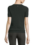 Eve Sequined-Dot Short-Sleeve Sweater, Fir
