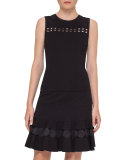 Dot-Lace Sleeveless Top, Navy