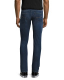 Dark-Wash Slim-Straight Jeans with Orange Stitching, Blue