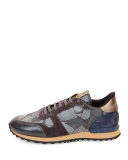 Camo Butterfly-Print Leather Sneaker, Gray